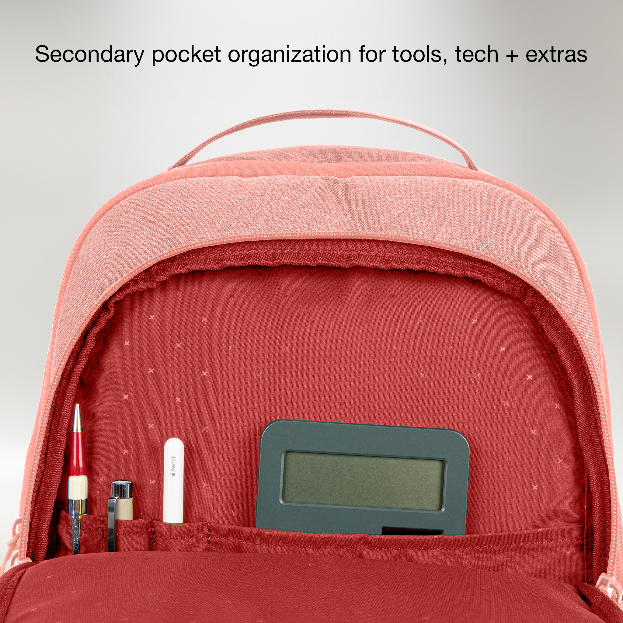 secondary pocket organization for tools, tech + extras