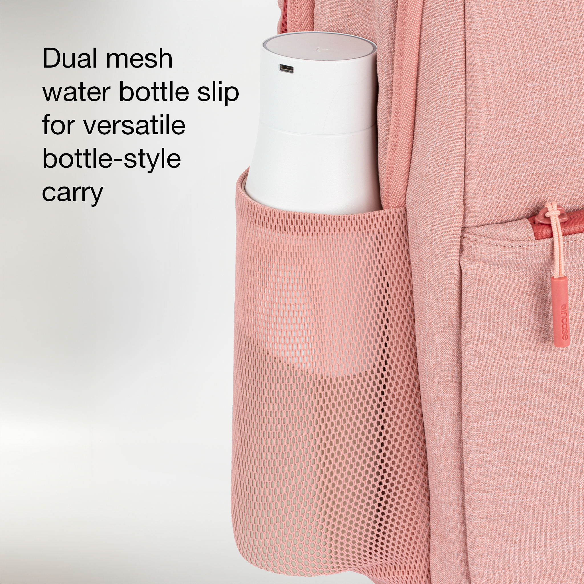 dual mesh water bottle split for versatile bottle-style carry