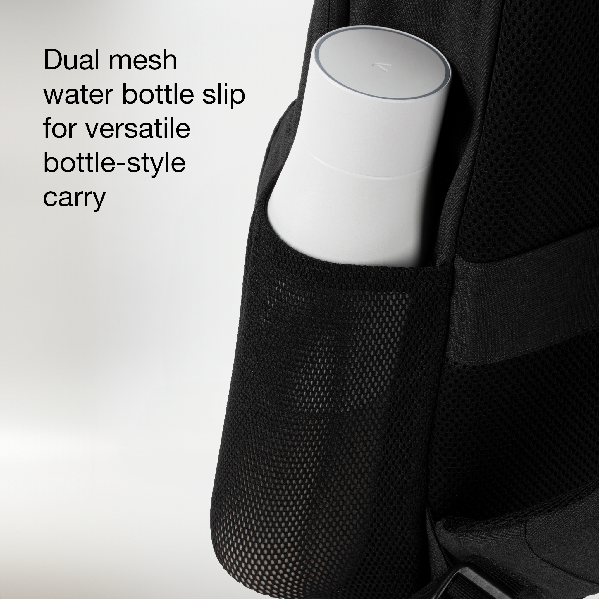 dual mesh water bottle split for versatile bottle-style carry
