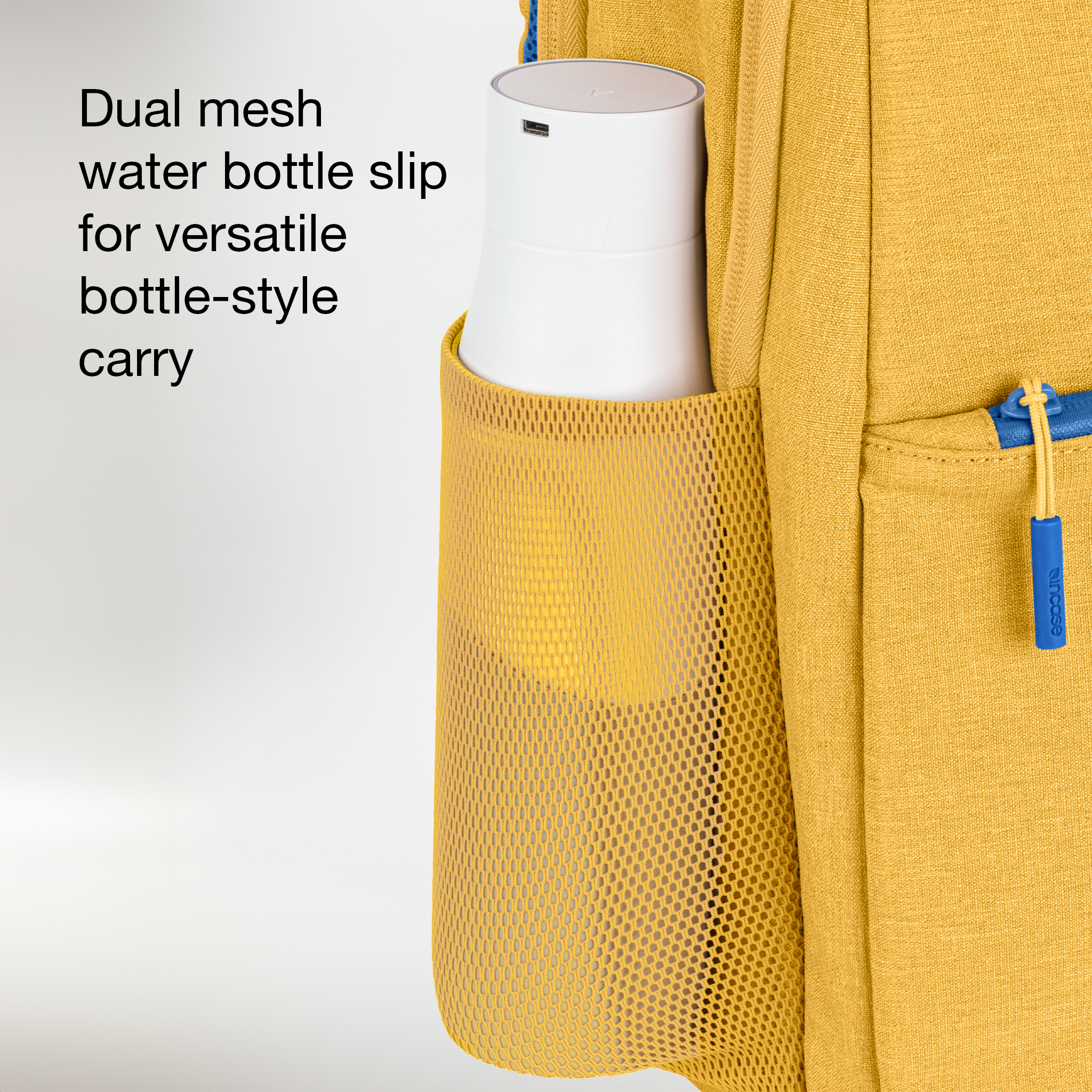 dual mesh water bottle split for versatile bottle-style carry