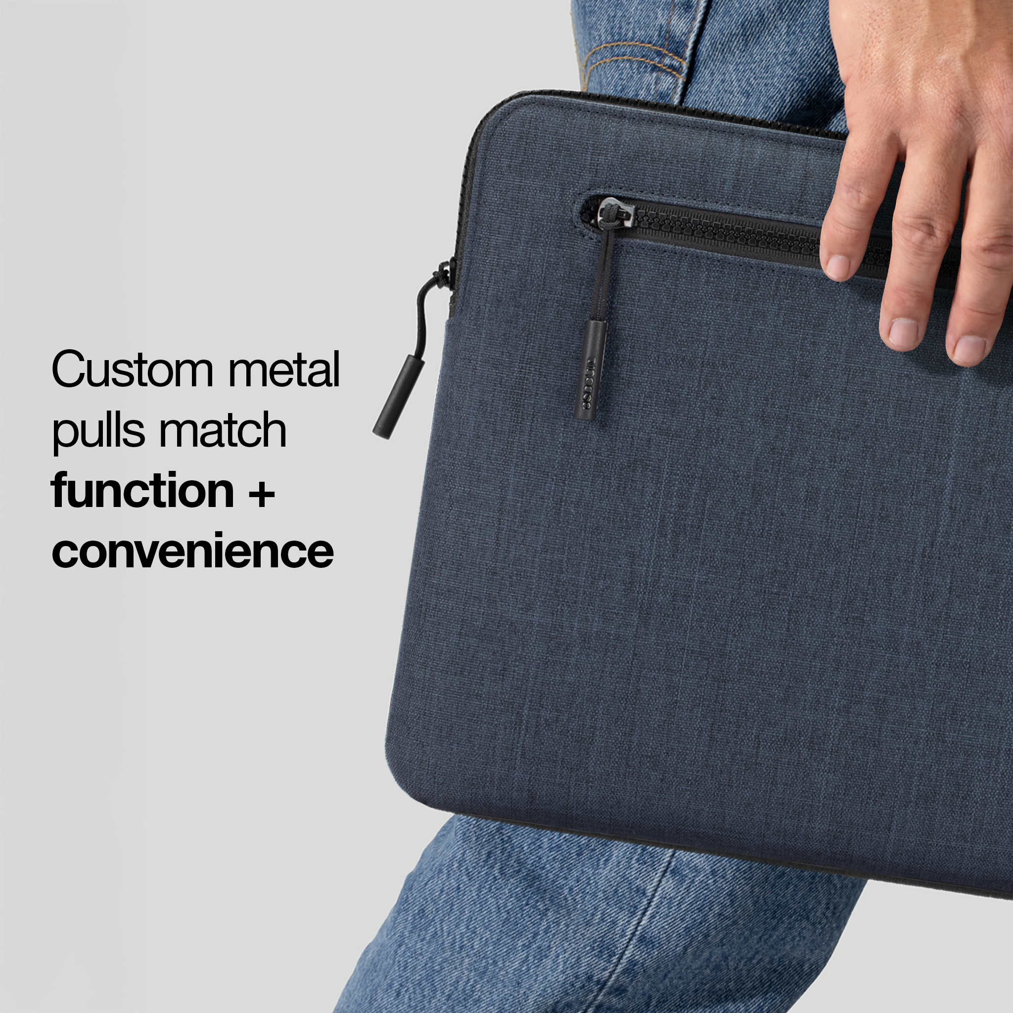 Incase Compact Sleeve with Woolenex for 16"  MacBook Pro (2019-2024) showing custom metal pulls