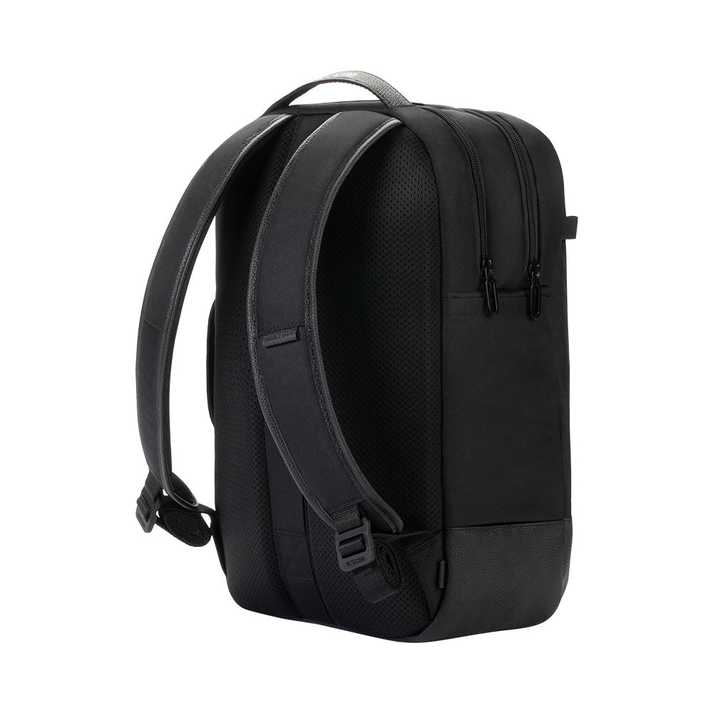 Black | Twill & Leather Backpack - Black