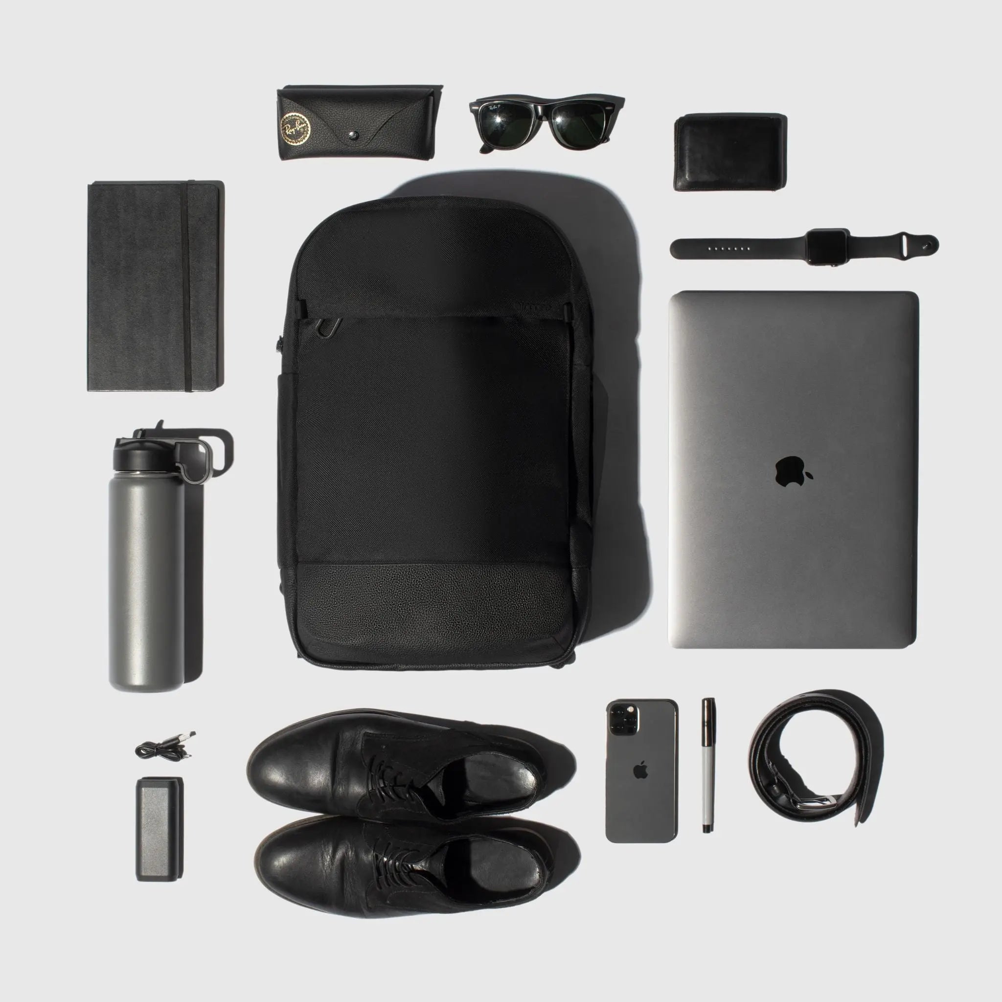 Twill & Leather Backpack with Pebbled Leather Incase