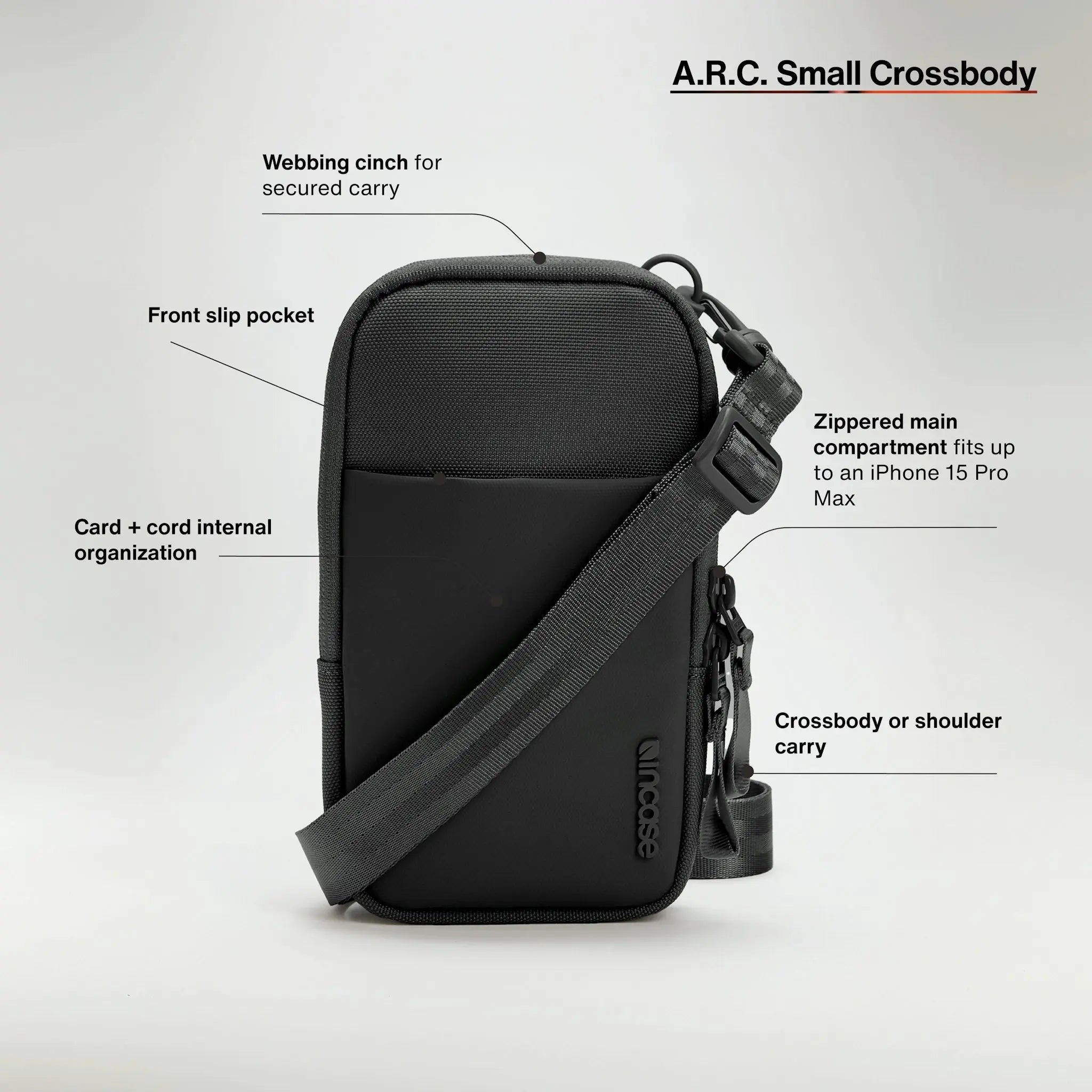 A.R.C. Small Crossbody Bag With ReSpun 100% Recycled Polyester Incase