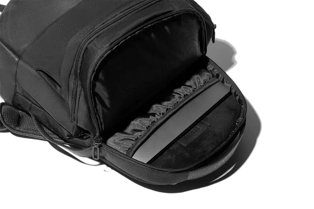 Black | Twill & Leather Backpack - Black